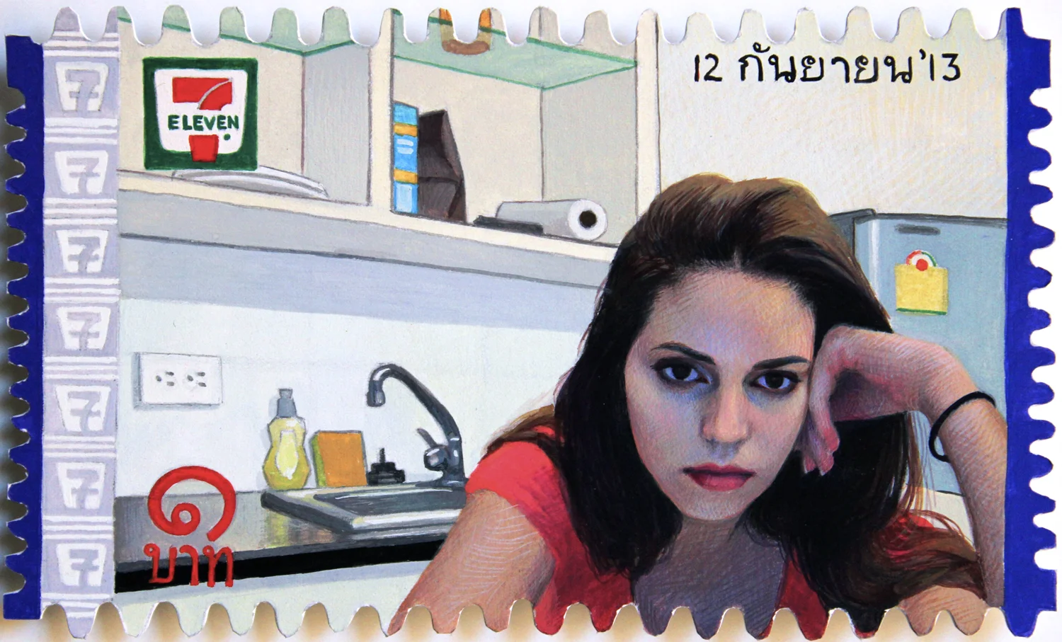 Thailand September 12 , gouache on cut paper, 3x5" 2013