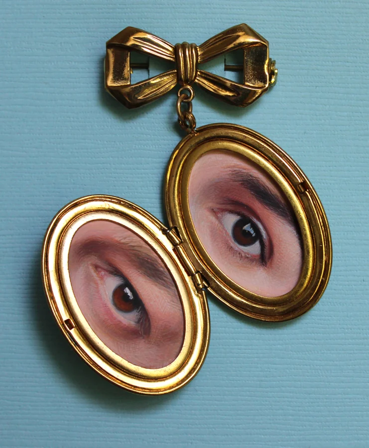Lover's Locket , gouache on paper in locket, 2.5x2.5" total, 2014 by Diana Corvelle