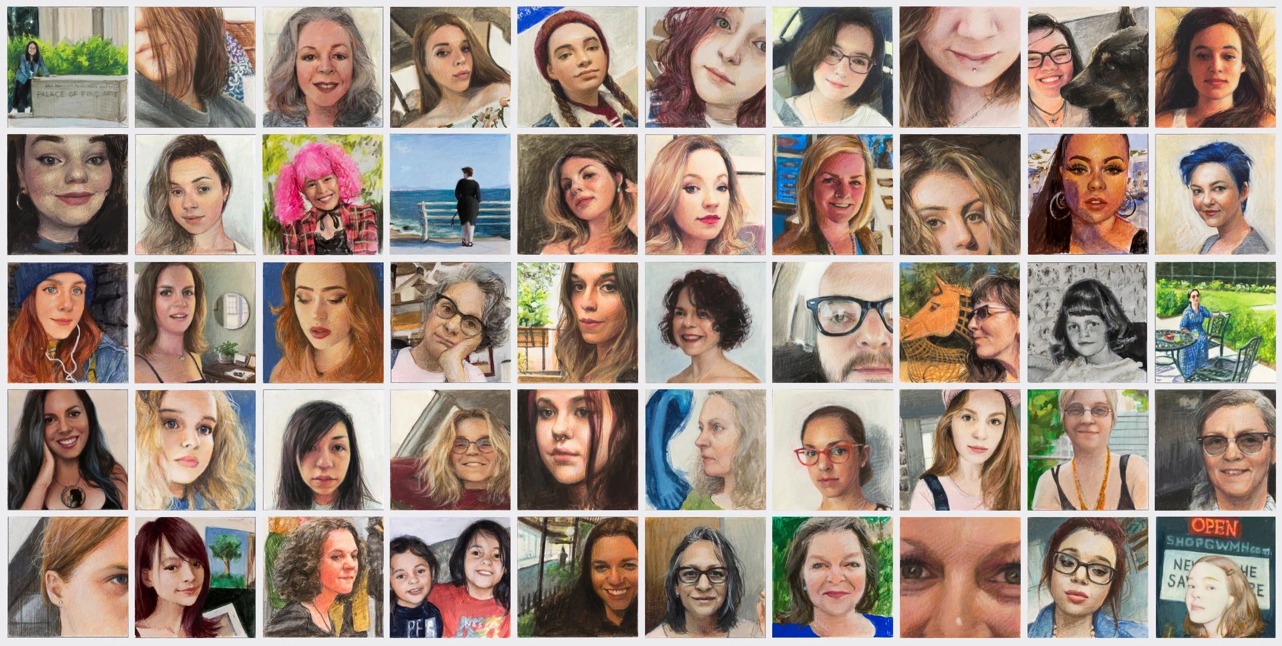 #metoo series portraits , gouache on paper, 1.5” square, 2019 by Diana Corvelle