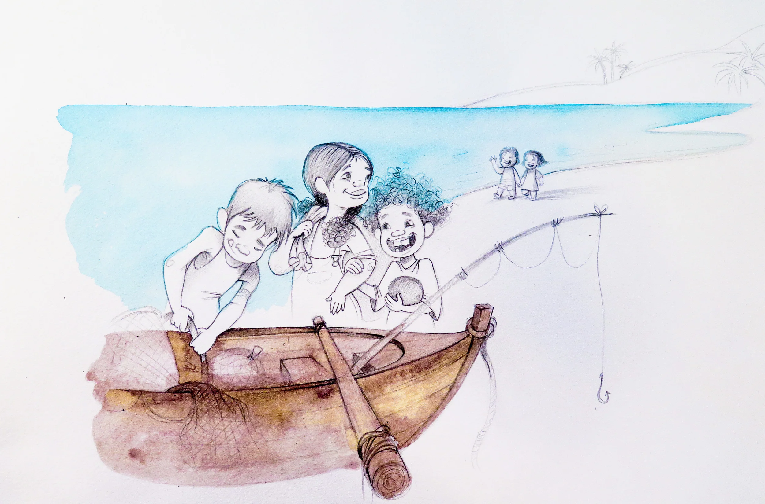 Boceto para el cuento "Los náufragos de Tonga", por Alicia Borges.