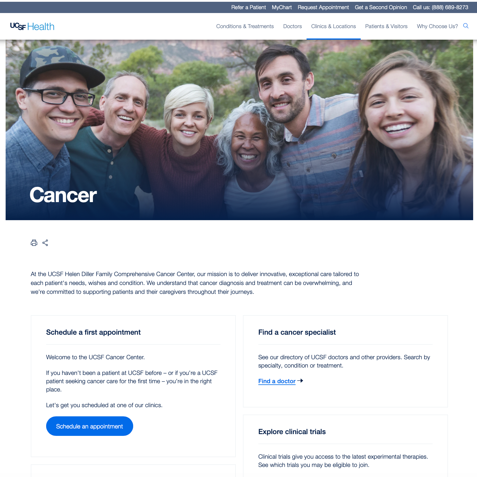 Cancer Center Landing Page