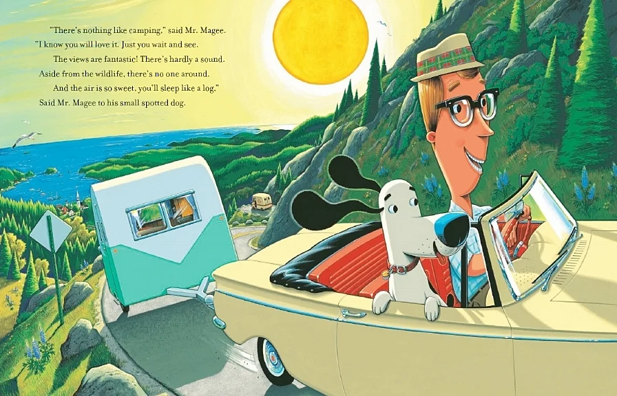 Interior spread from A Camping Spree with Mr. Magee , Chris Van Dusen
