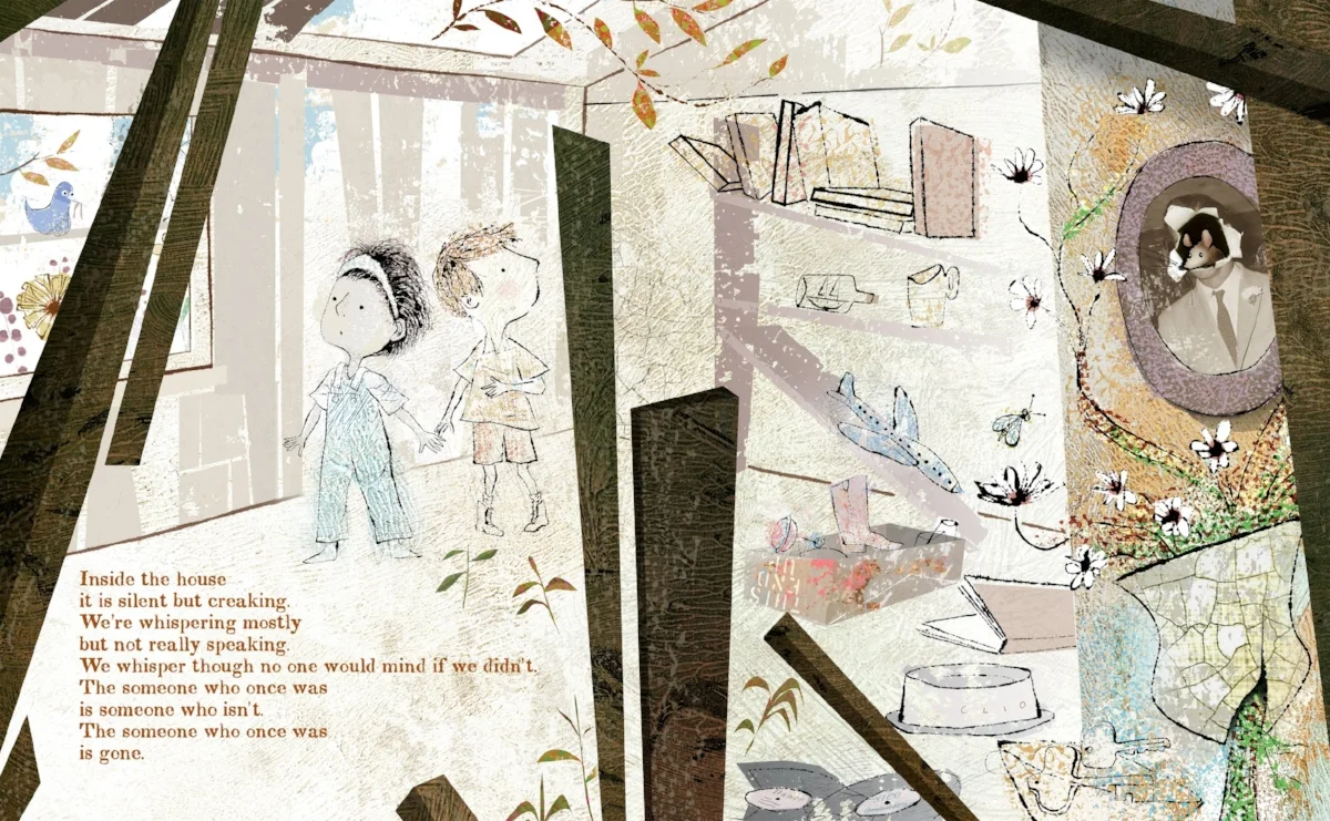 Interior spread from A House That Once Was, by Julie Fogliano, illustration by Lane Smith 