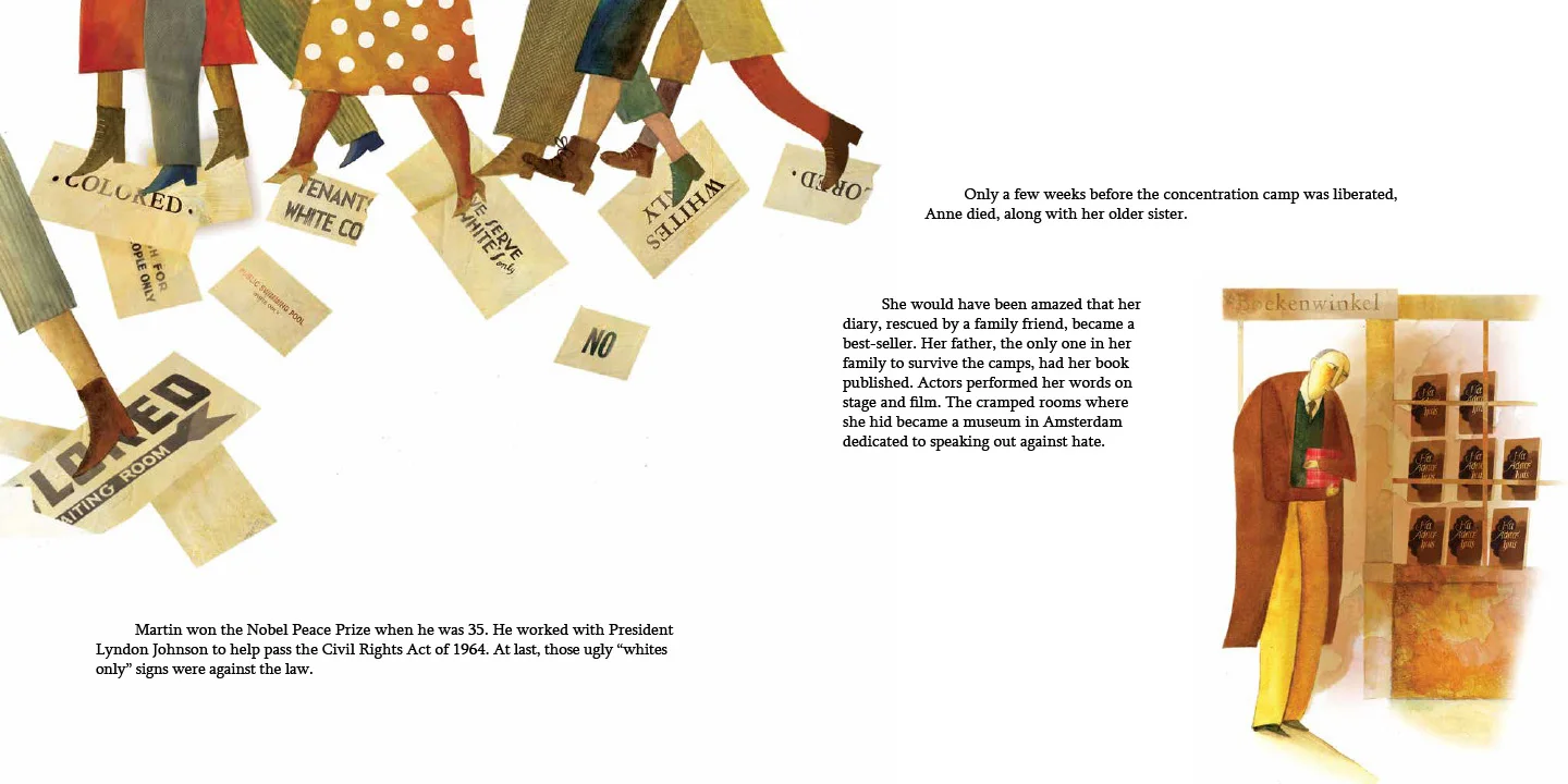 Interior spread from Martin & Anne , by Nancy Churnin, illustration by Yevgenia Nayberg