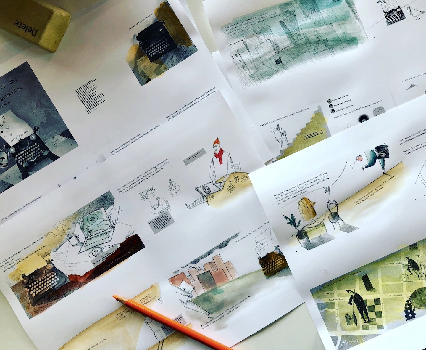 Work-in-progress pages from Typewriter, Yevgenia Nayberg