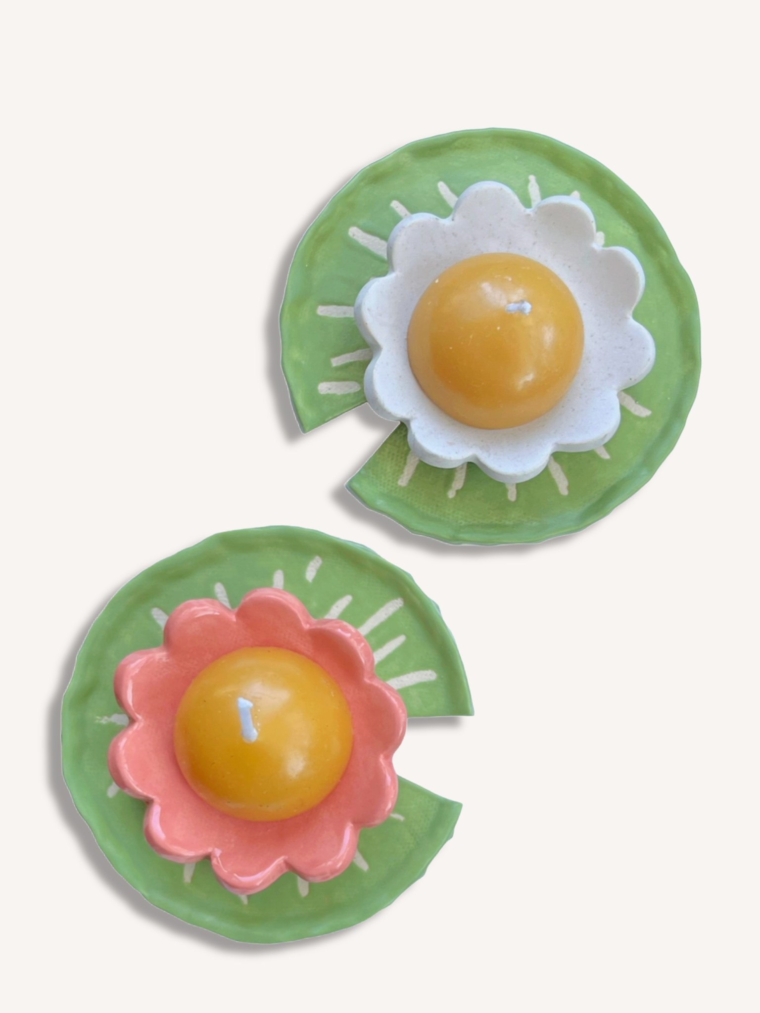 handmade ceramic lilypad tea light- white or pink flower
