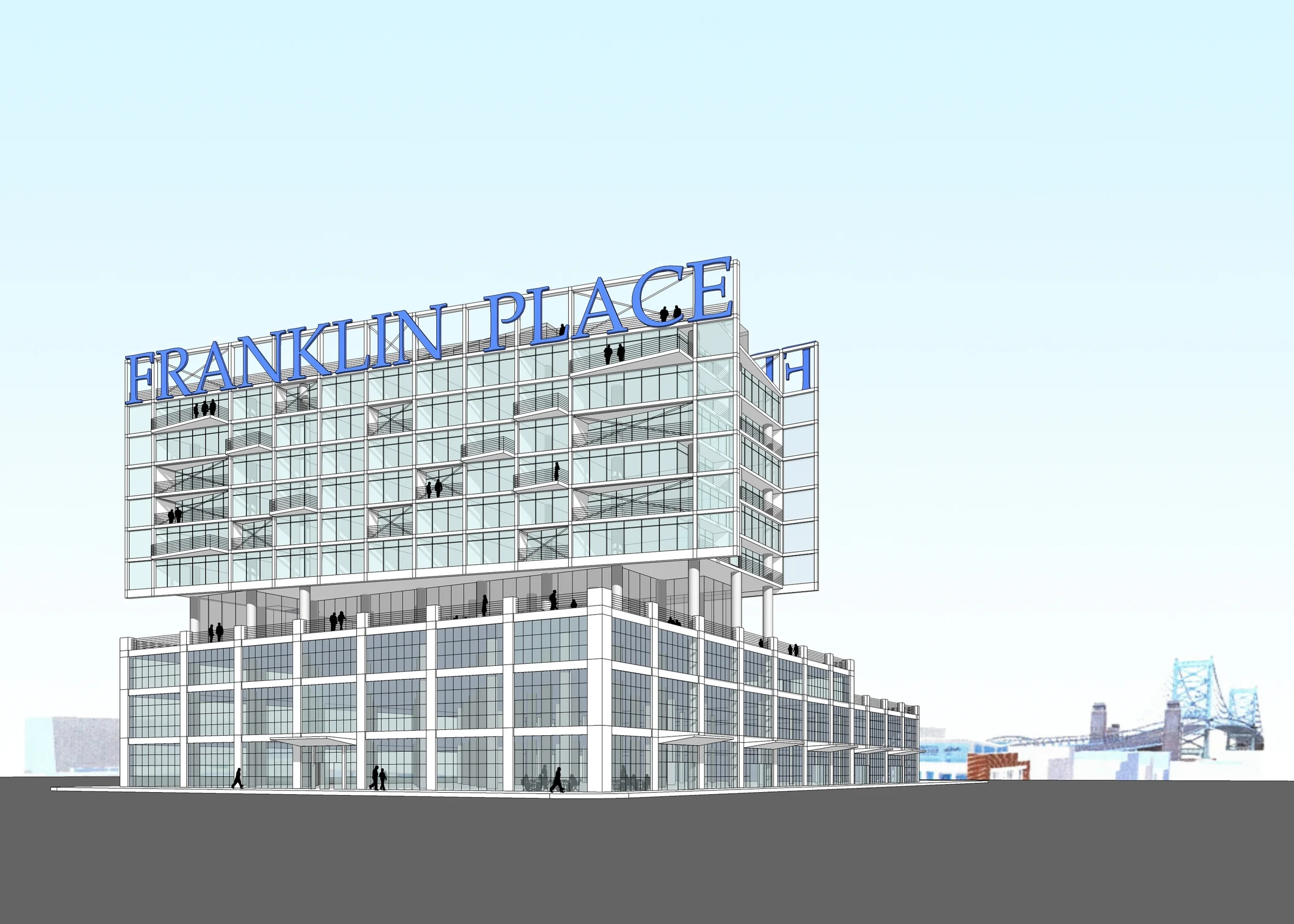 view of new from Independence Mall of hotel and roof terrace with renovation for apartments below