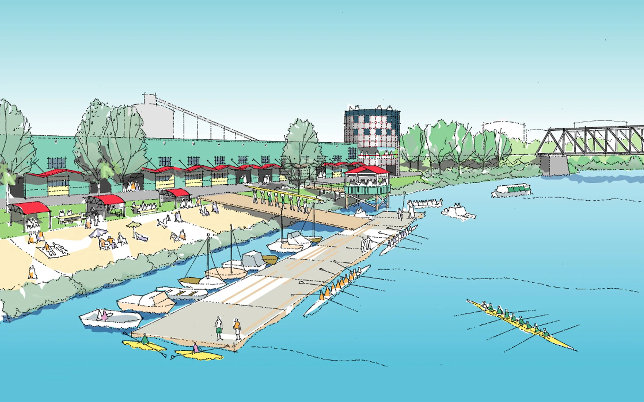 rendering of renovated industrial structure and new headhouse and