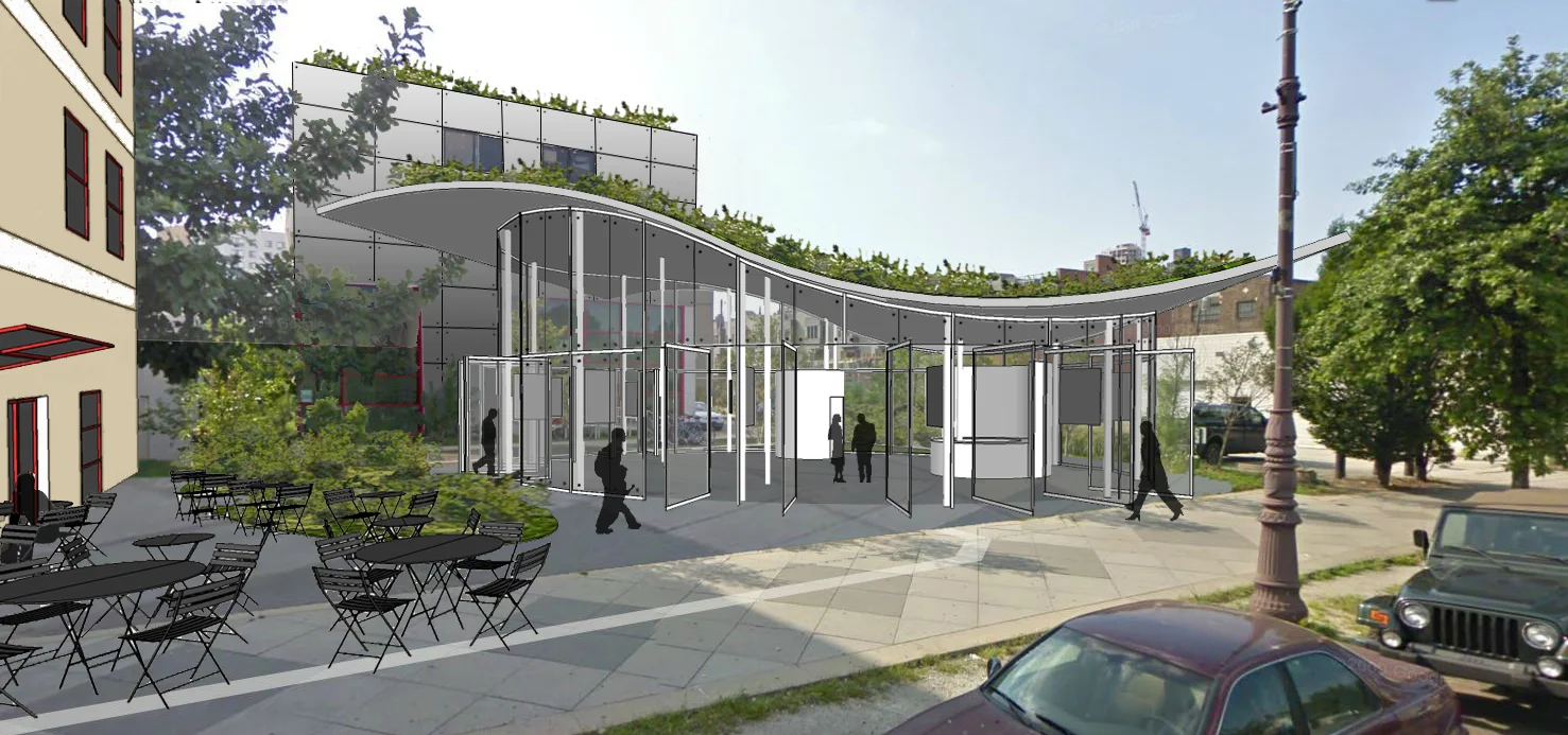 rendering of proposed art pavilion and plaza