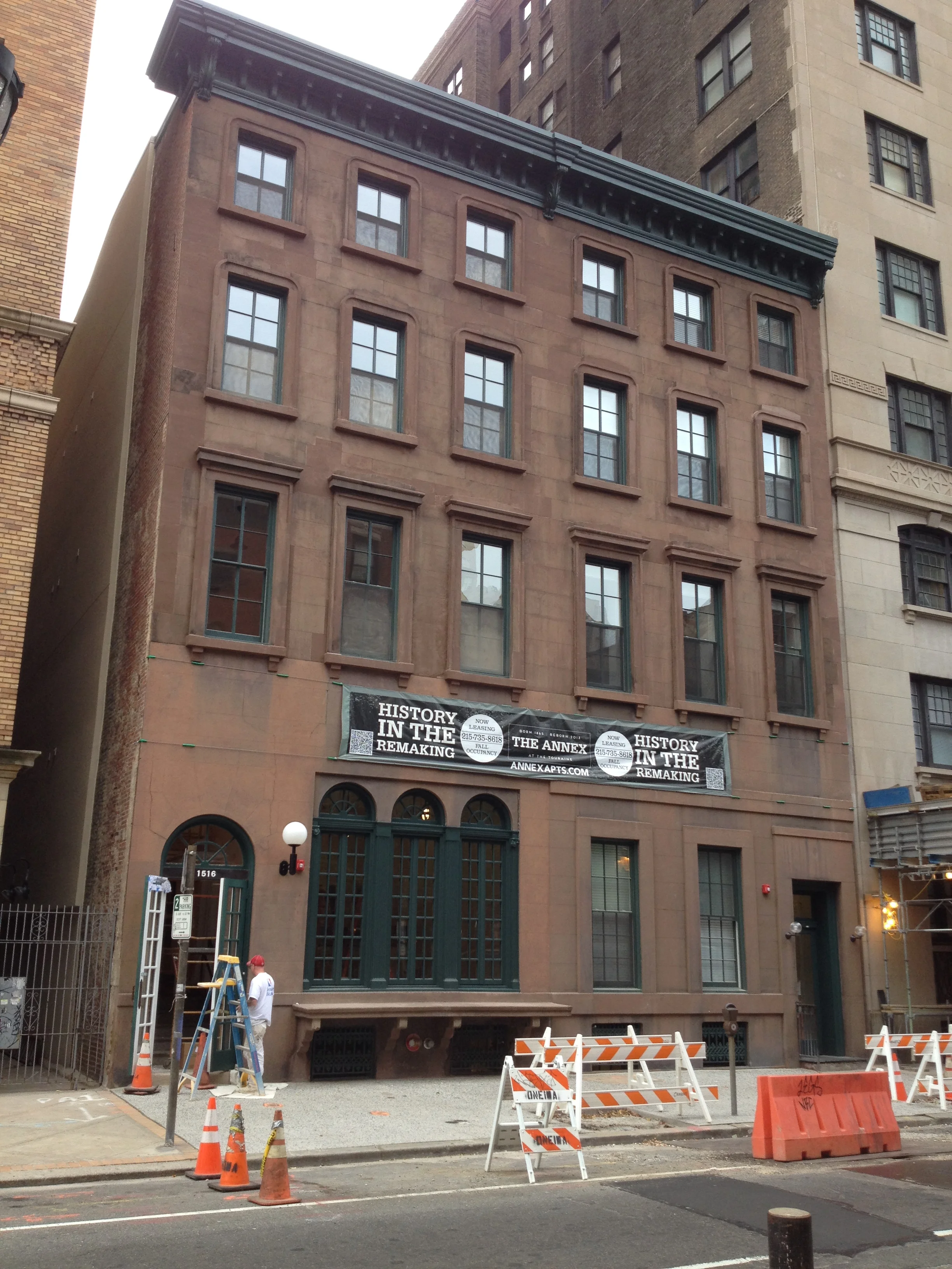 restored Spruce Street brownstone facades