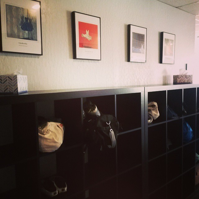 Fine art prints of my paintings hung above the lockers at Yoga @ Cindy's, Sunnyvale. 
