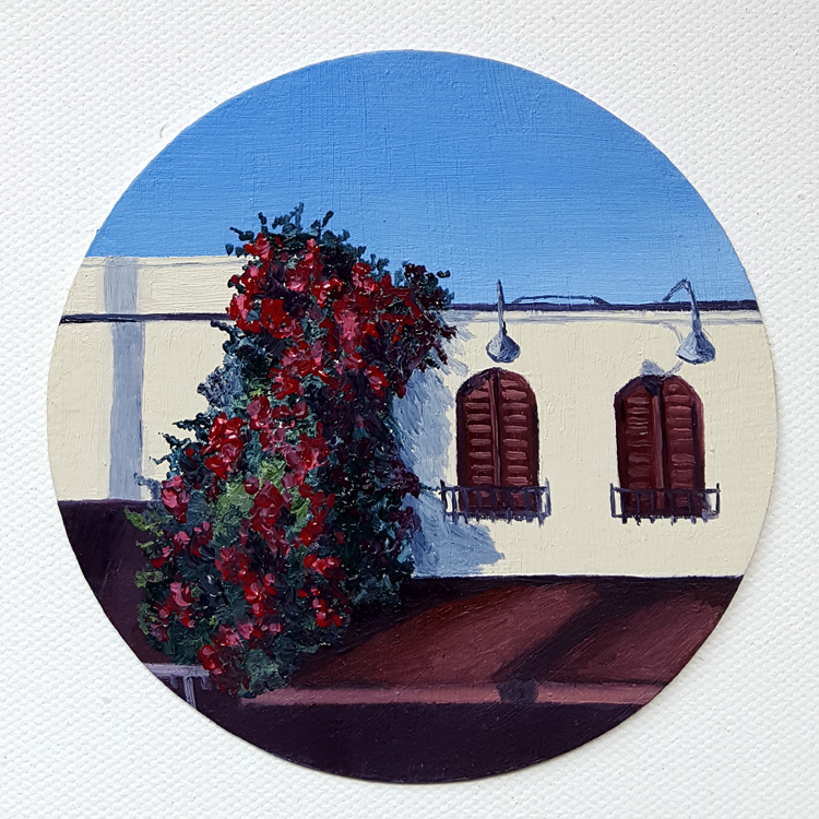 C. Rasmussen | Gushing Forth | 2016 | $60 | Oil on 4-inch coaster | Click image to view making-of timelapse video