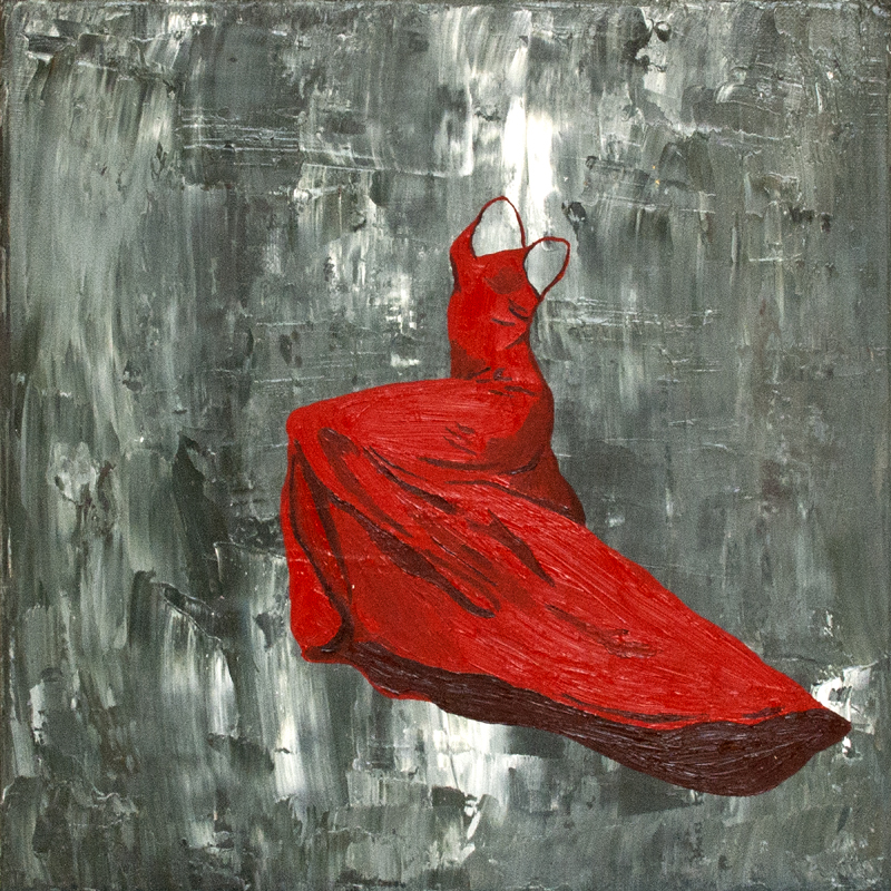 C. Rasmussen | Beautiful As You | 2012 | oil & acrylic on canvas | 12 x 12 inches | SOLD. Purchase a print here. | Although I developed the concept for the series in 2014, I had already painted a couple body-less dresses in 2011-12. This one is based on an Alvin Ailey dancer, another big inspiration for the series. 