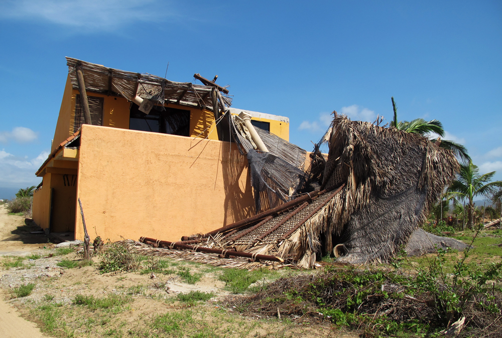 A palapa that did not fare well near the beach in Elias Calles.