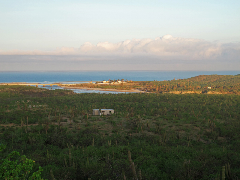 The Elias Calles valley, with the arroyo (dry river bed) filled with rainwater.