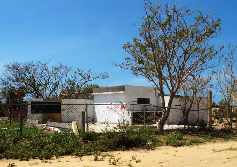 The other side of the school, after Odile removed its roof and wall.