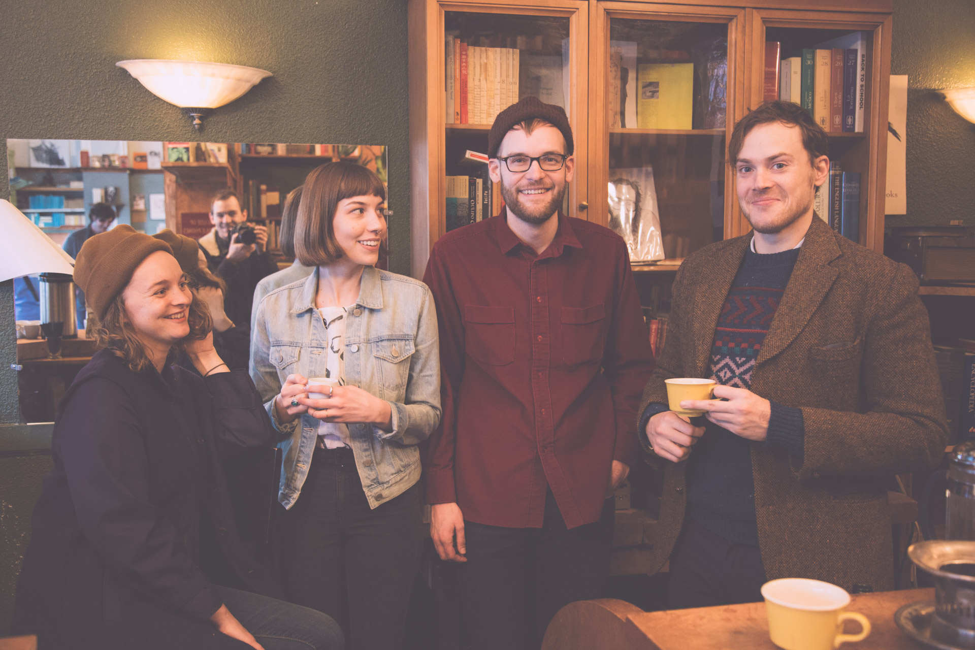 A cute "team portrait." From left to right: Sofie Sherman-Burton, Peter Schweitzer (our amazing photographer, making his first appearance in one of his own SR photos) in the mirror, Kate Schweitzer, Andrew Barton, Lucas Winiarski.