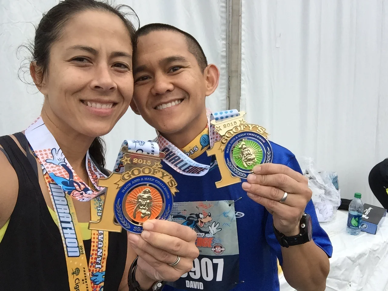 This is why we signed up for WDW Marathon Weekend. The 10 Year Anniversary Goofy Challenge Medal. Goofy spins inside the zero! Coast to Coast challenge, here we come!