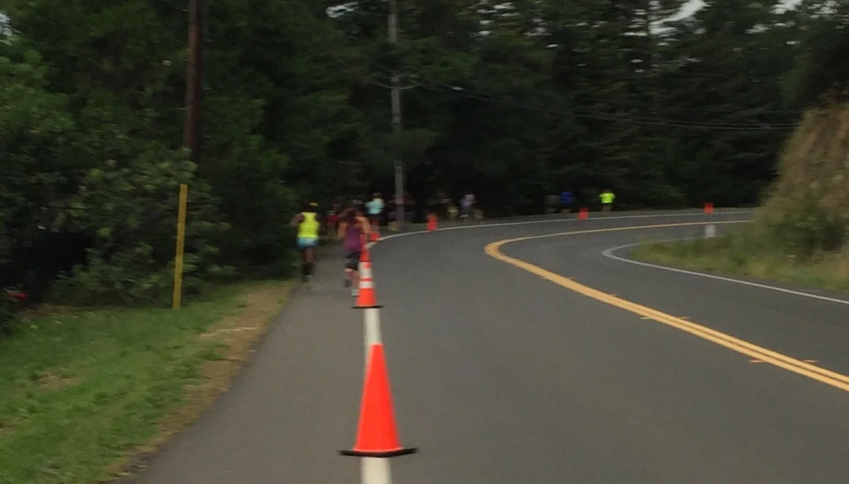 Blurry picture of Alysia Montano running up the incline