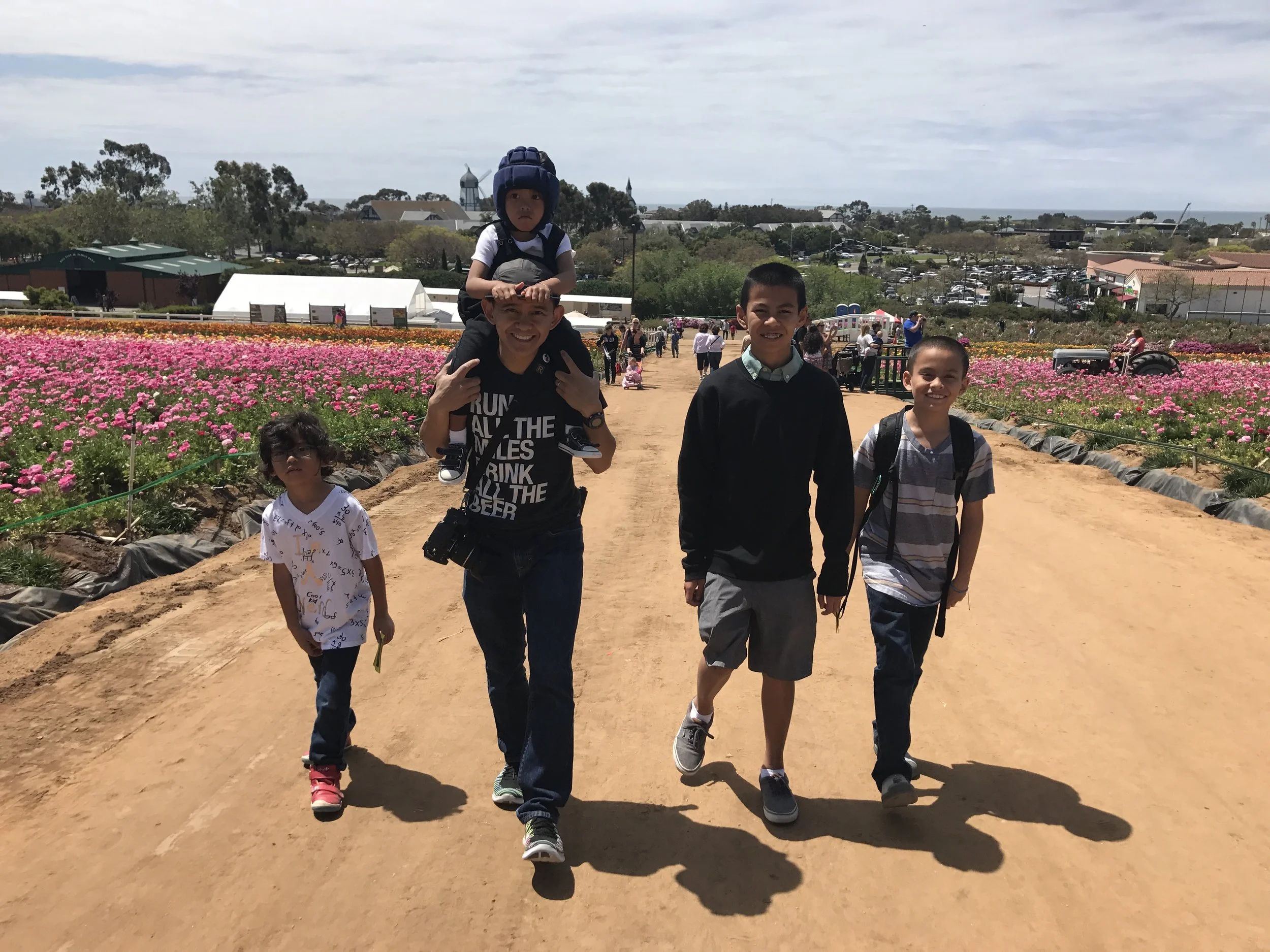 The Flower Fields in Carlsbad . So beautiful but oh the allergies for 3 of these boys!