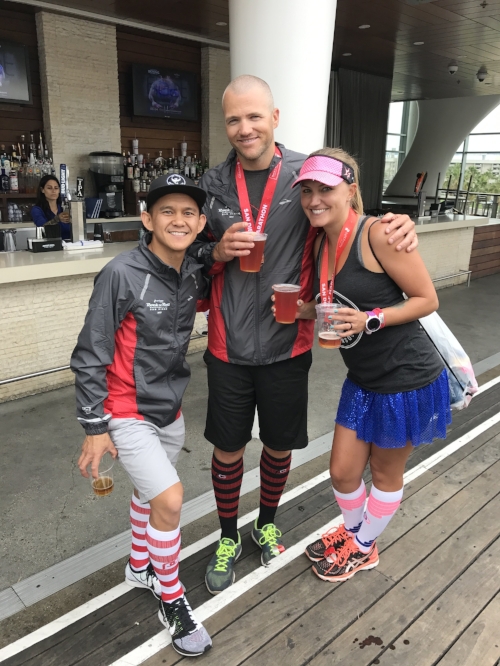 Cheers! Brianne rocked 13.1 and her husband killed 26.2! Killer jackets!