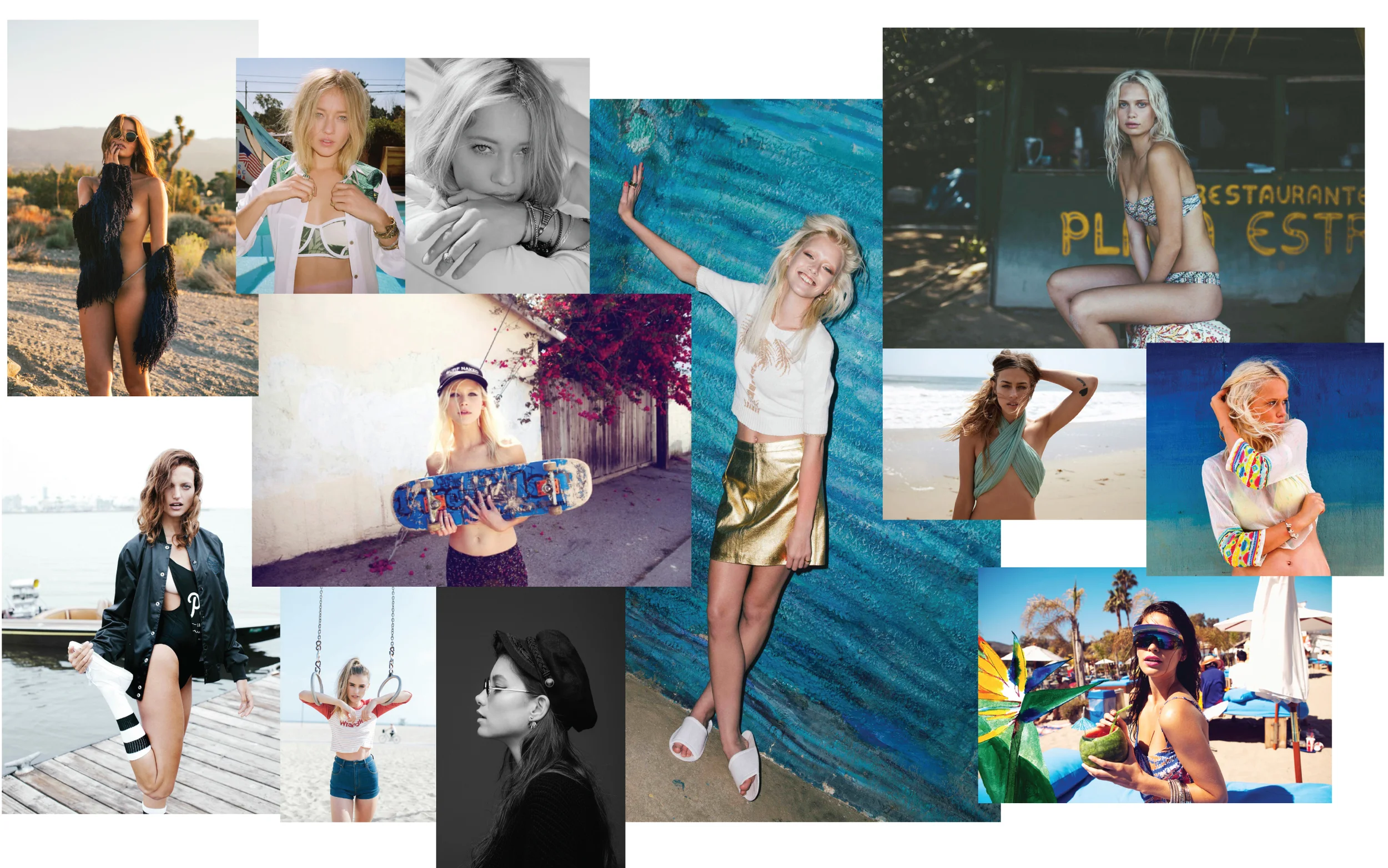 Examples of Sarah's Styling Work with Wrangler, Planet Blue, For Love and Lemons, Nasty Gal, Billabong, Jason Lee Parry, Pierre Toussaint, Amanda Booth, Zoe Grossman, Cailin Russo, Lilah Parillo to name a few.