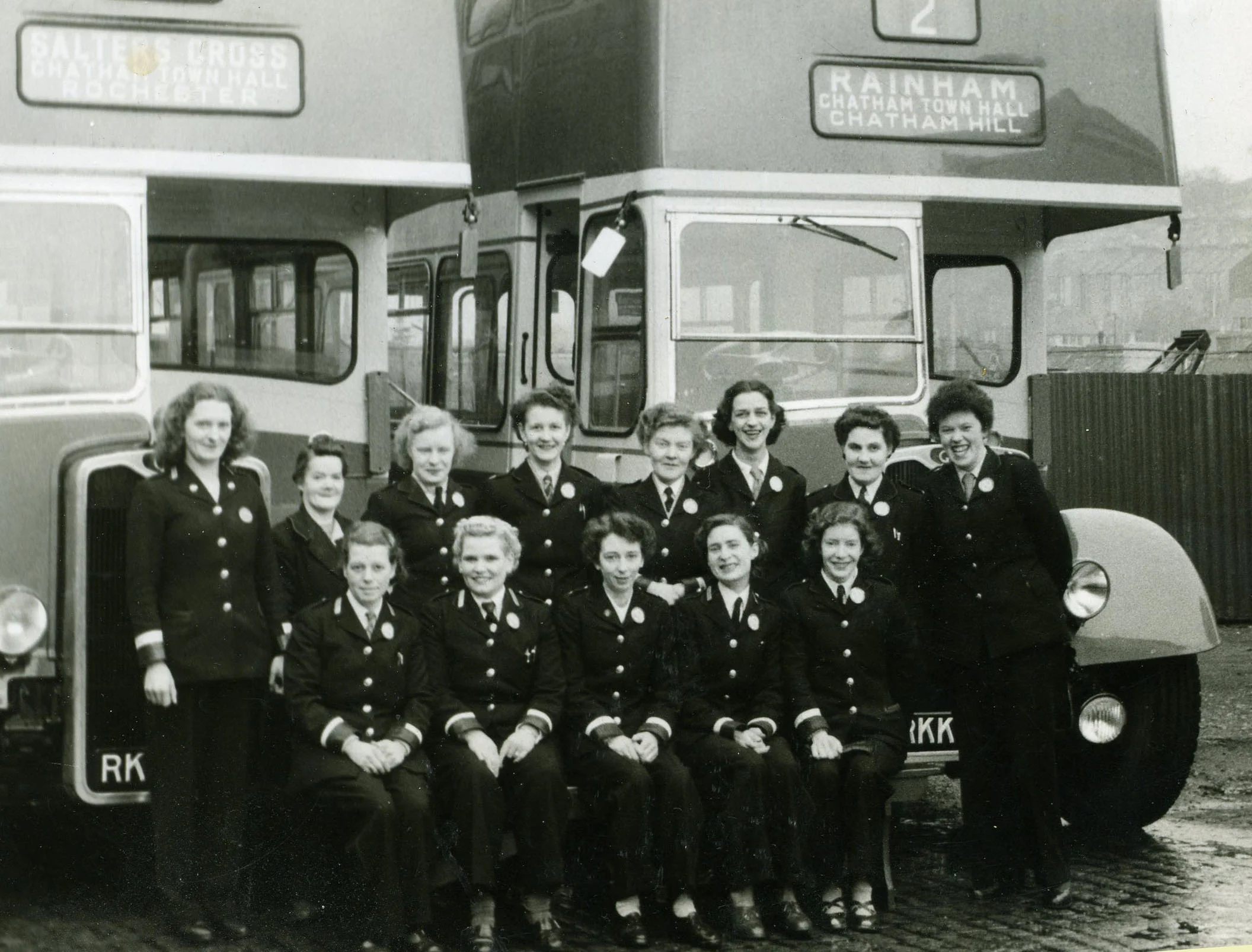 Luton conductresses line up in front of their new charges at Luton depot in late 1953. The eight RKK-registered Guy buses were delivered in November of that year..