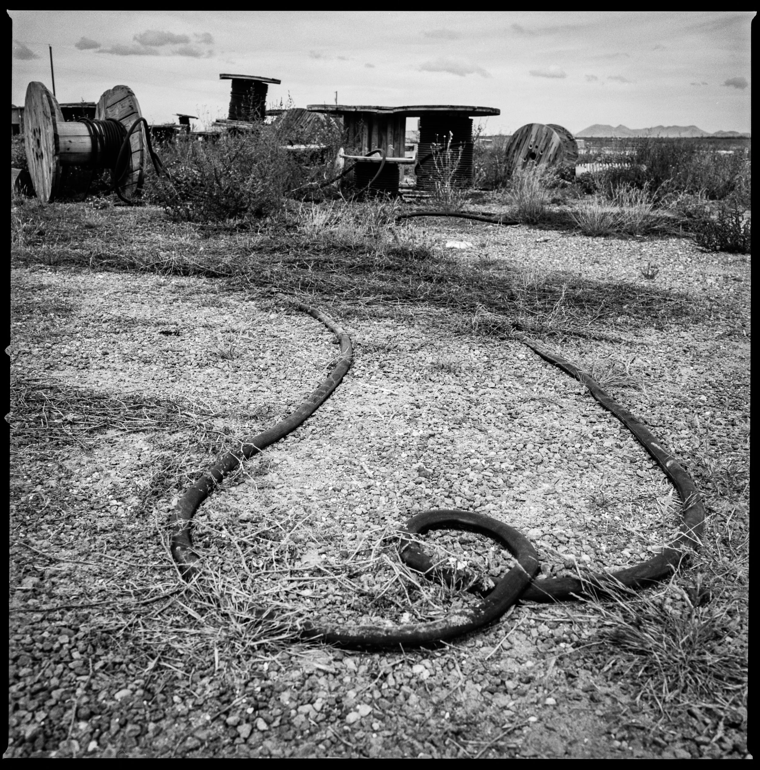 Equipment on the side of the road Marfa, Texas 2016 Made with Hasselblad 501c with Kodak Tri-X 400 b&w film