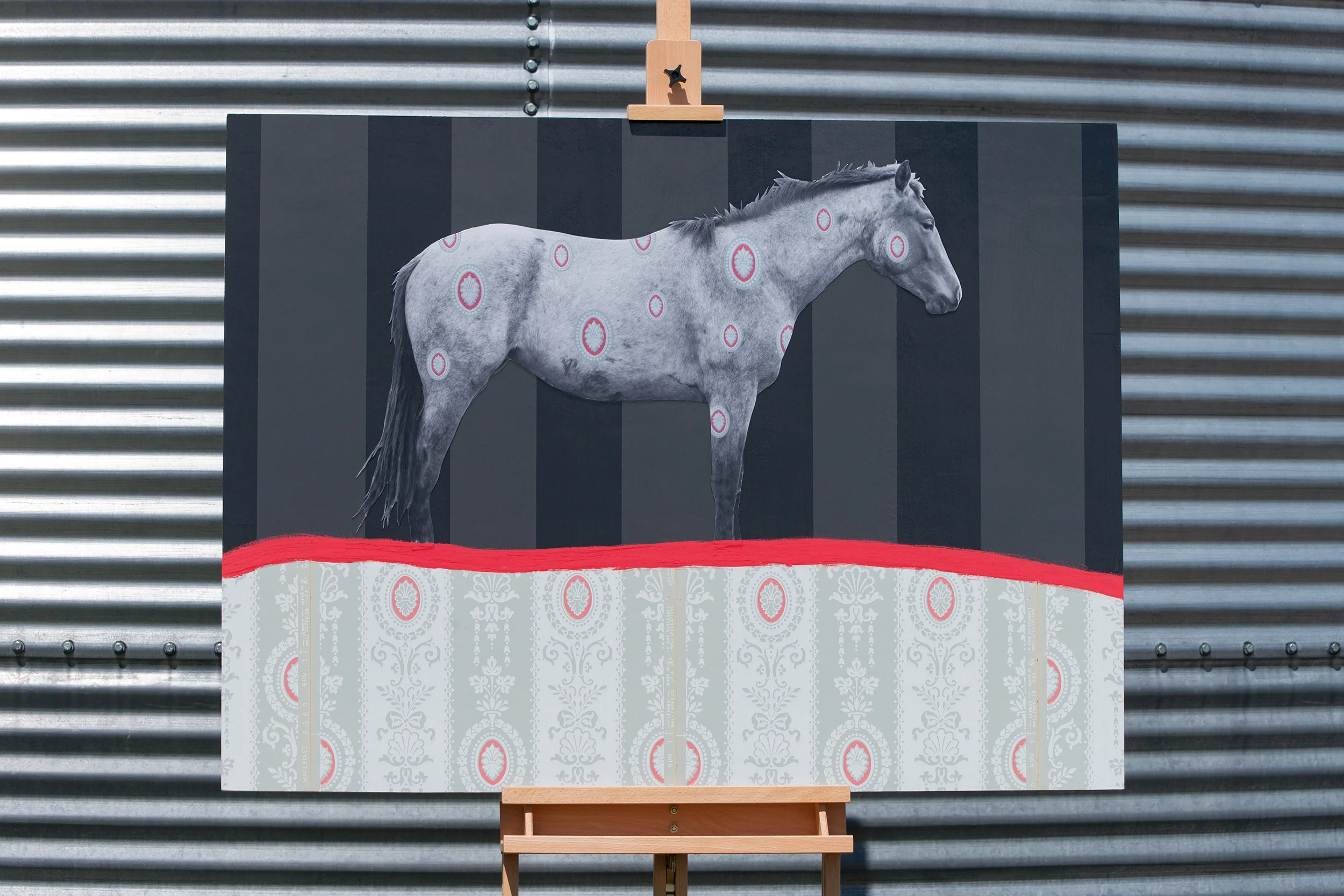 “Wallflower No. 8” || 48” x 36” || Mixed-media on panel || Photograph, acrylic, varnish, & original 1950s wallpaper