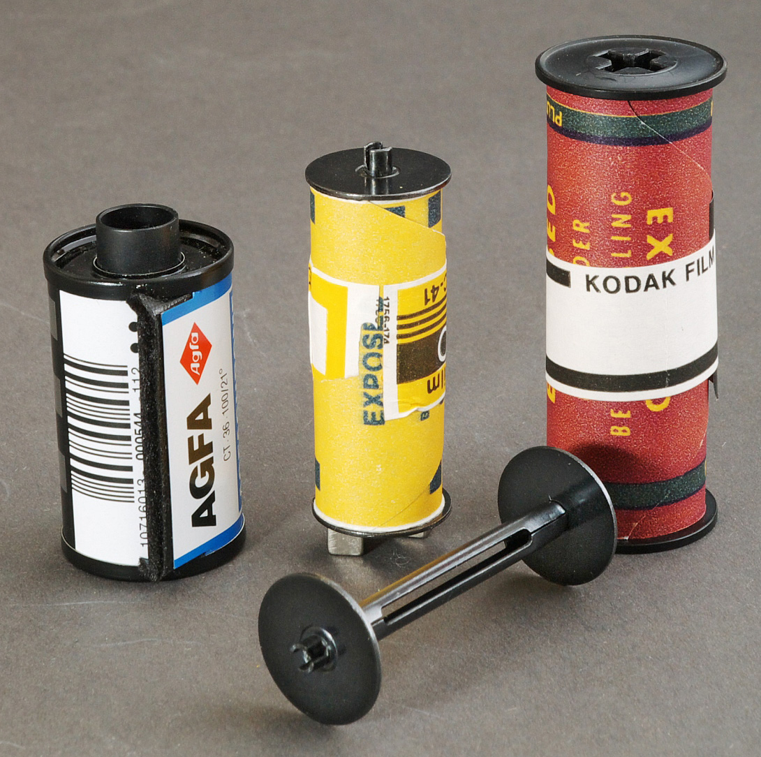 127 Film (center), larger than 35mm (left), smaller than 120 film (right)