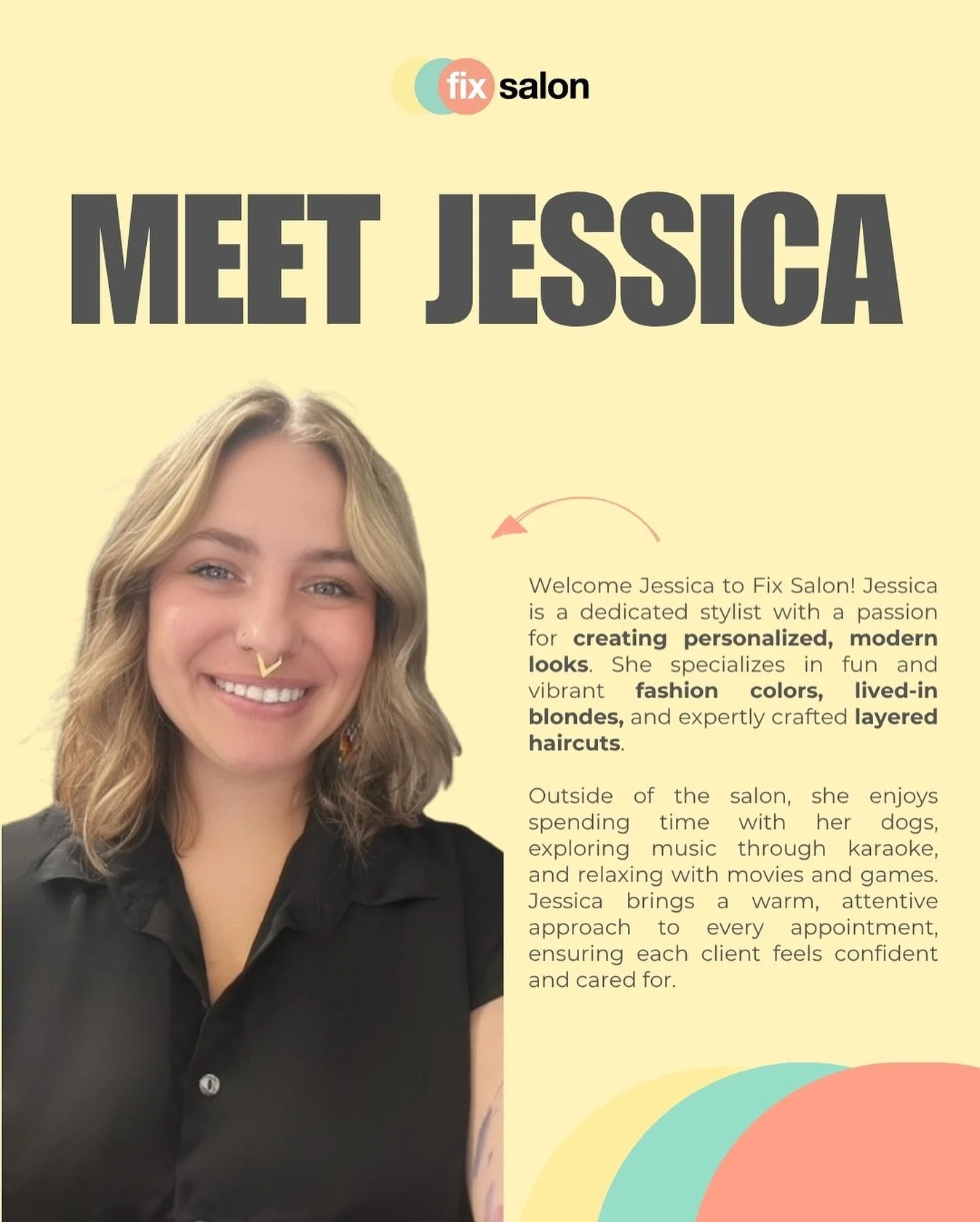 Fix Salon Seattle is excited to welcome Jessica, our newest Level 1+ Stylist ✨ @happyhair.jess 

Her expertise is in fun, vibrant fashion colors, lived-in blondes, and layered haircuts. Jessica brings a fresh, modern energy to the chair. She&rsquo;s 