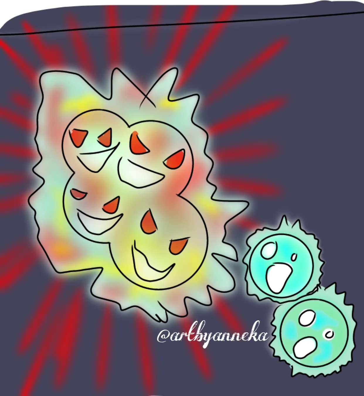Miserable osteosarcoma cells. Art by Anneka