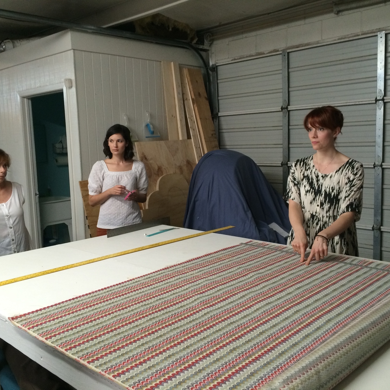 Amanda at the cutting table.