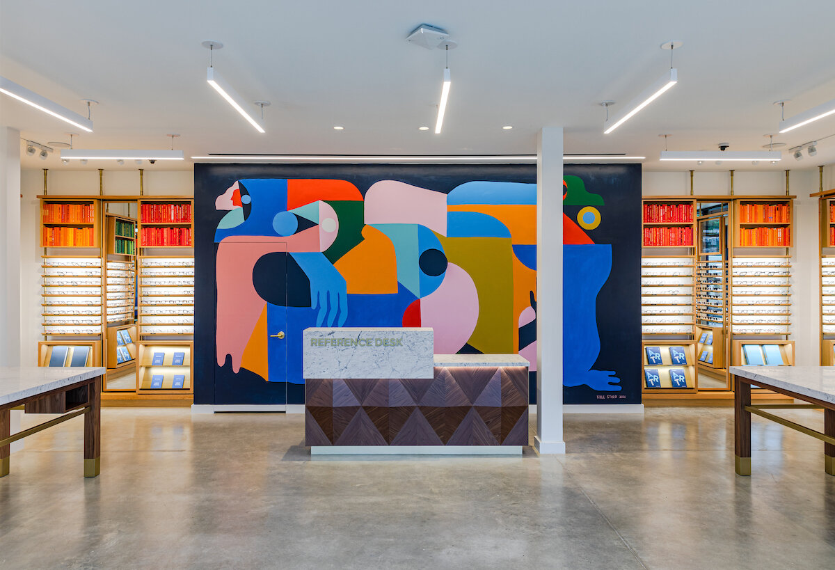 Artist Kyle Steed created this custom mural for Warby Parker Dallas, TX