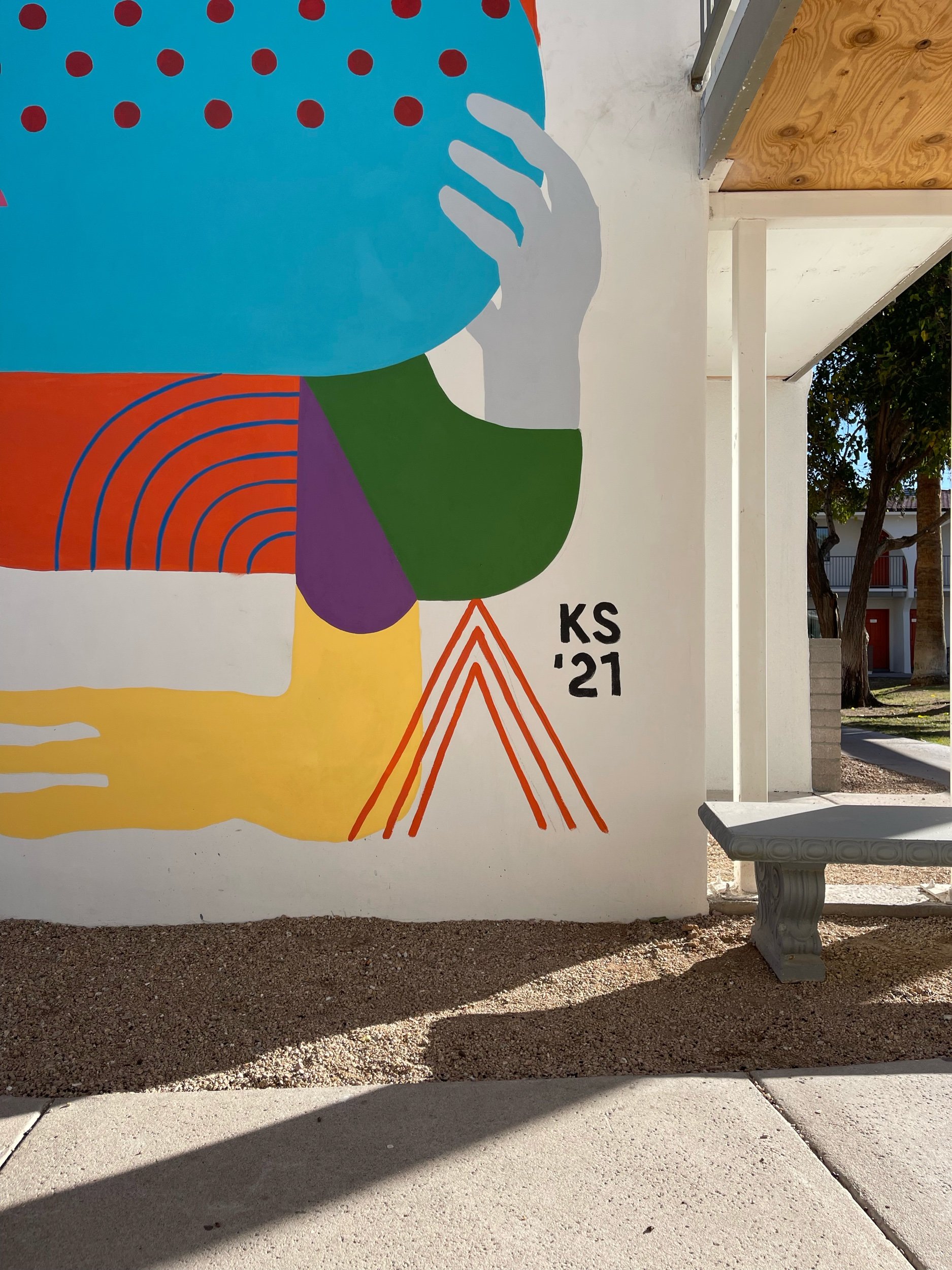 Detail of Kyle Steed mural with signature and date at Polanco Property in Scottsdale, AZ