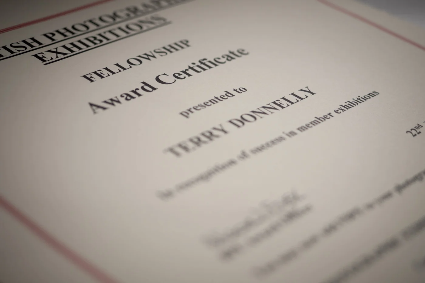 FBPE Fellowship Awarded by The British Photographic Exhibitions 