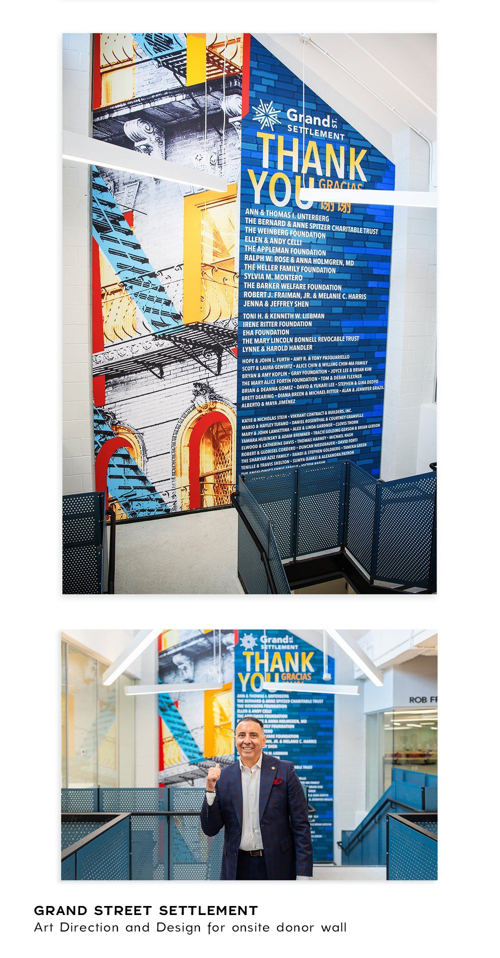   Client:    Grand Street Settlement   Art direction and design for onsite donor thank you wall. 