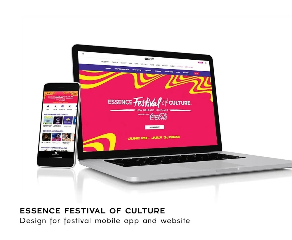   Client:    Essence Festival of Culture   Graphic design for festival mobile app and homepage.  