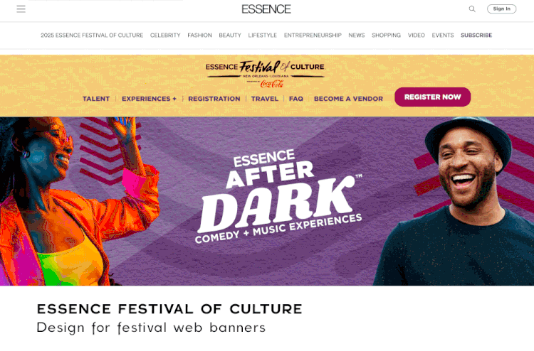   Client:    Essence Festival of Culture   Graphic design for festival online banners and show segments. 