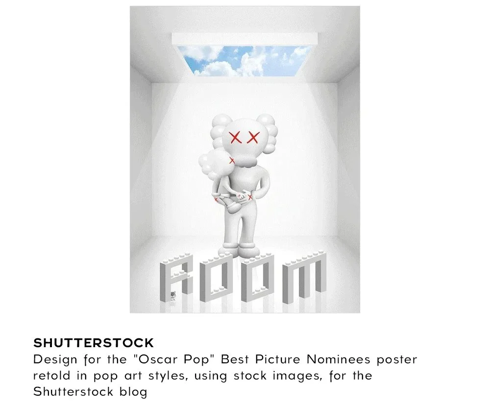   Graphic Designer at    Shutterstock   Graphic Design for the "Oscar Pop" Best Picture Nominees poster retold in pop art styles, using stock images, for the Shutterstock blog. 