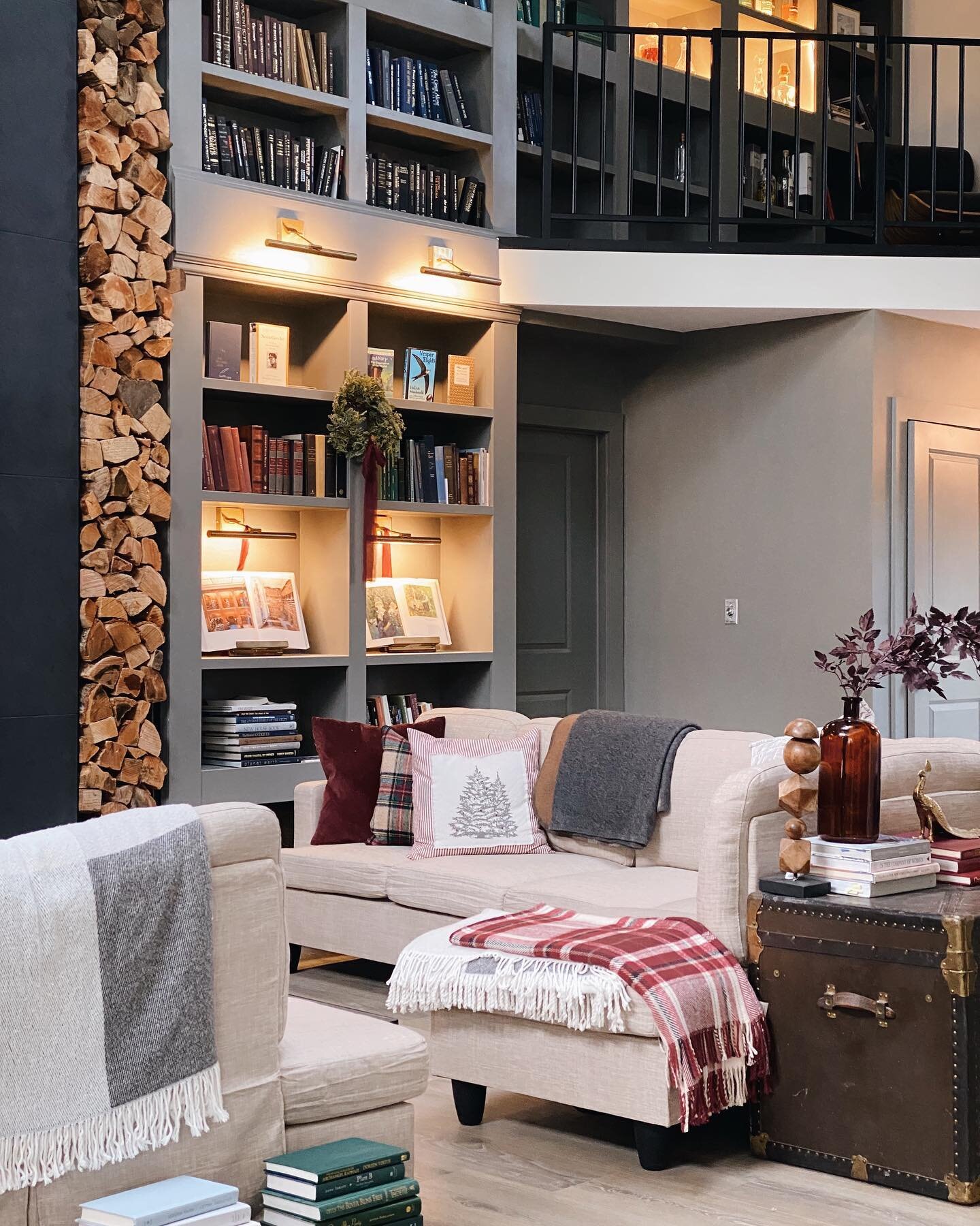 To think&hellip;when we first bought this house, the floors of this former workshop were once concrete covered in oil spills and sawdust. Talk about a glow-up. (Library design by yours truly, Library carpentry by my talented husband)