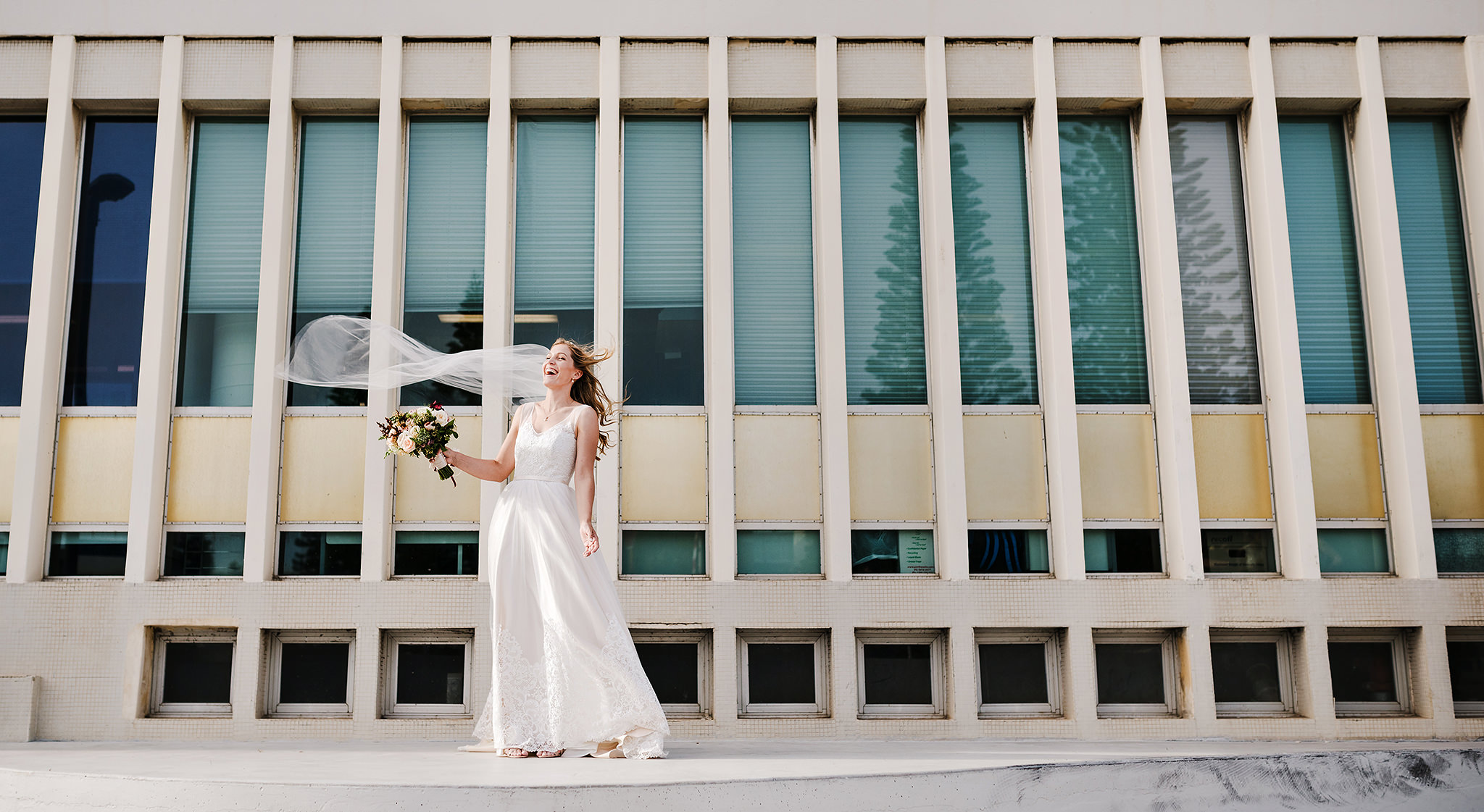 17 Bride veil flowing in the breeze architecture perth wedding.JPG