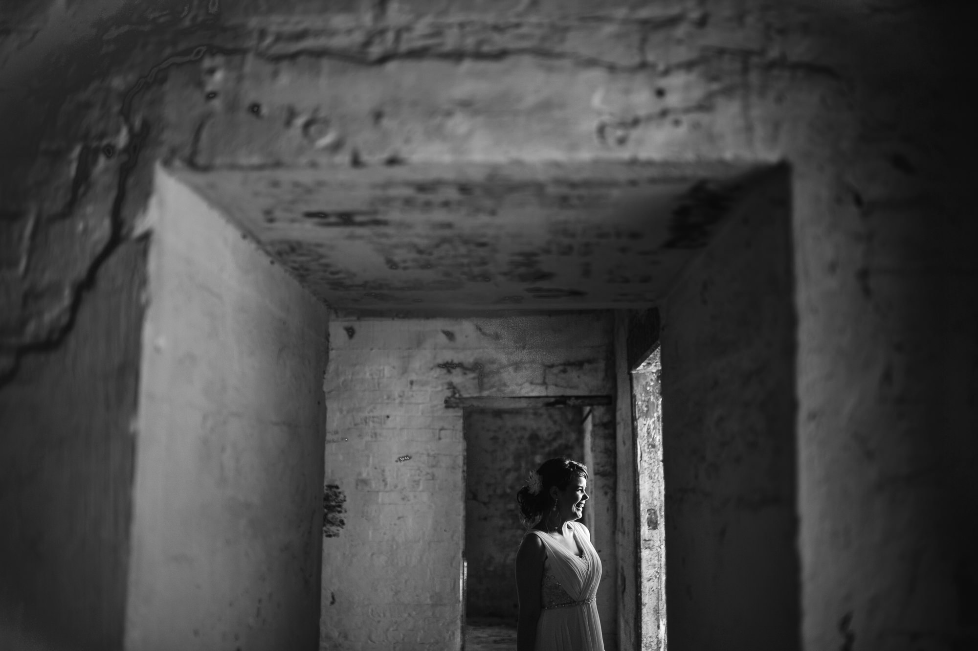 22 Auckland Devonport wedding Bride in tunnel moody .JPG