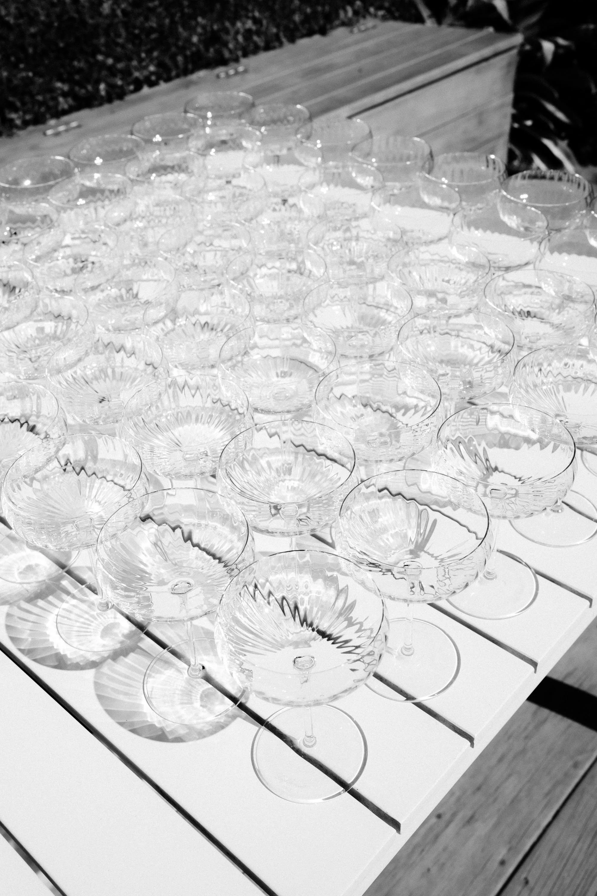 Black and white details shot of glassware LittleWolf Catering