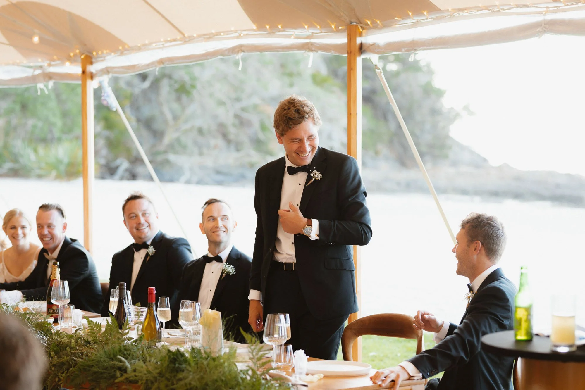 Candid moment of groomsman