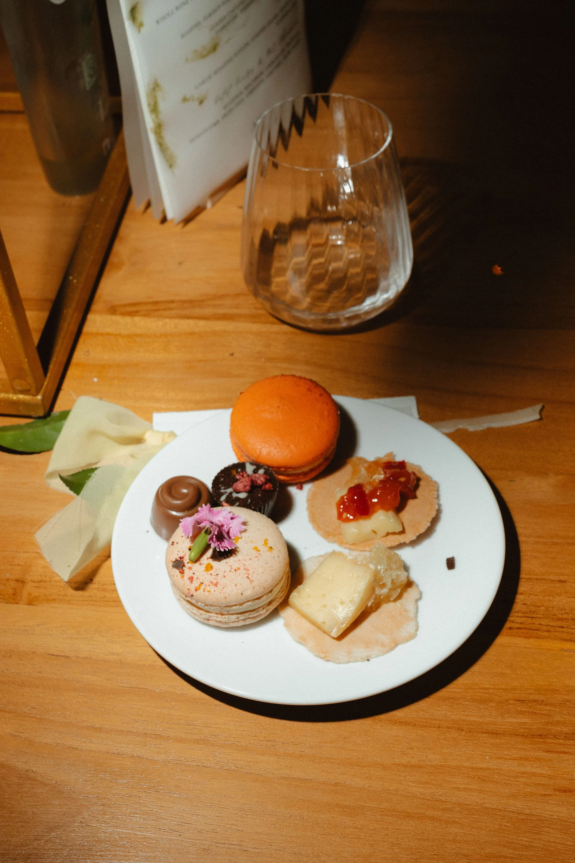 Dessert plate with macarons from Little Wolf Catering