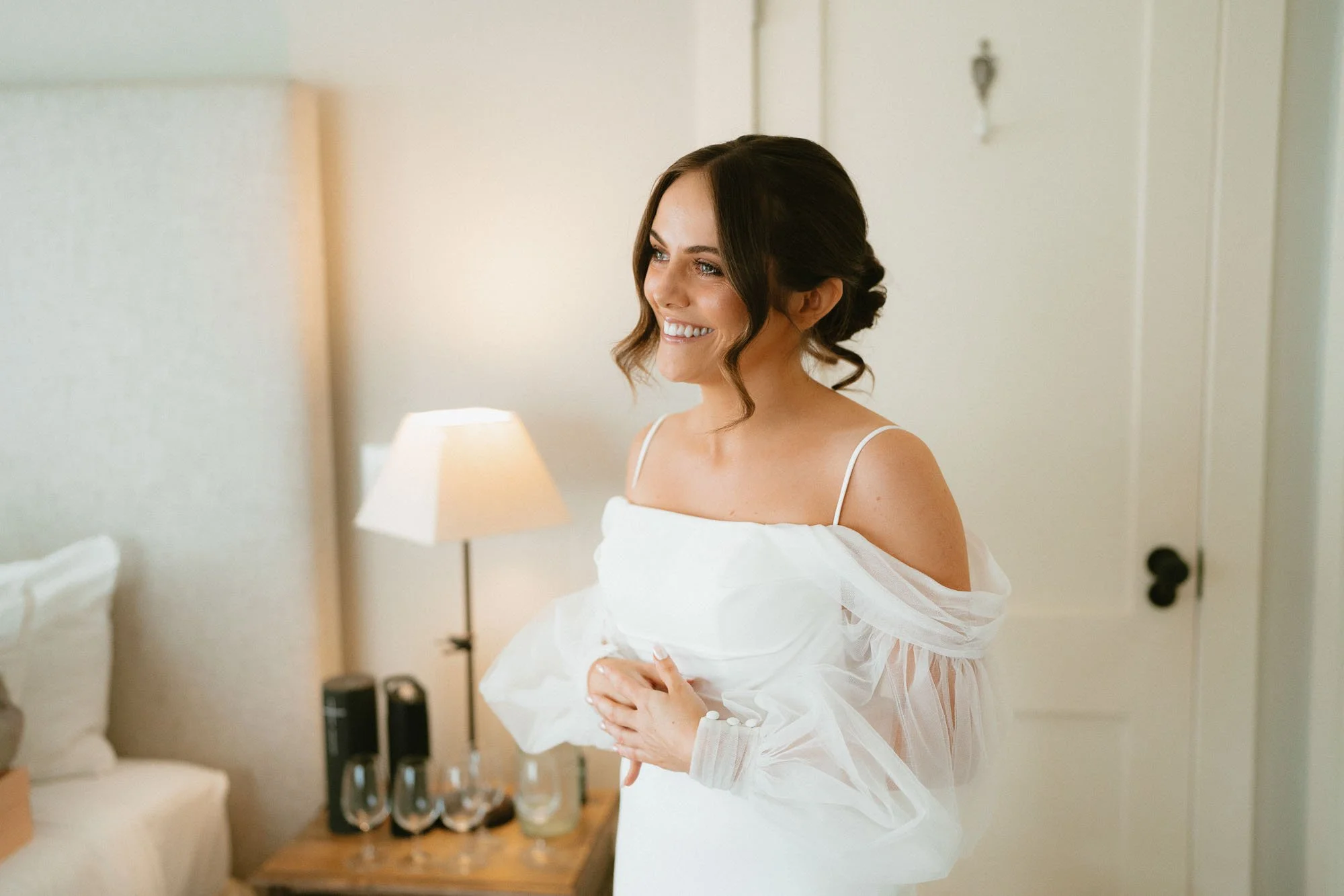 bride looks at her friends