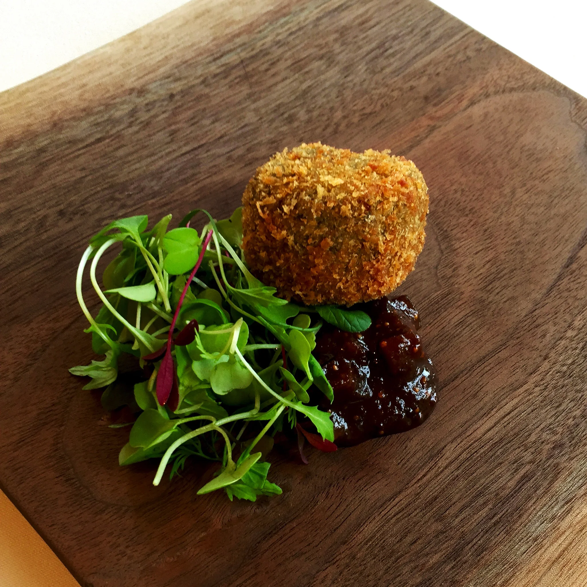 First course at the Jackson House Inn, my description will not do Rick and Kathy's artistry justice (breaded goat cheese, micro greens and chutney, all locally made and sourced)