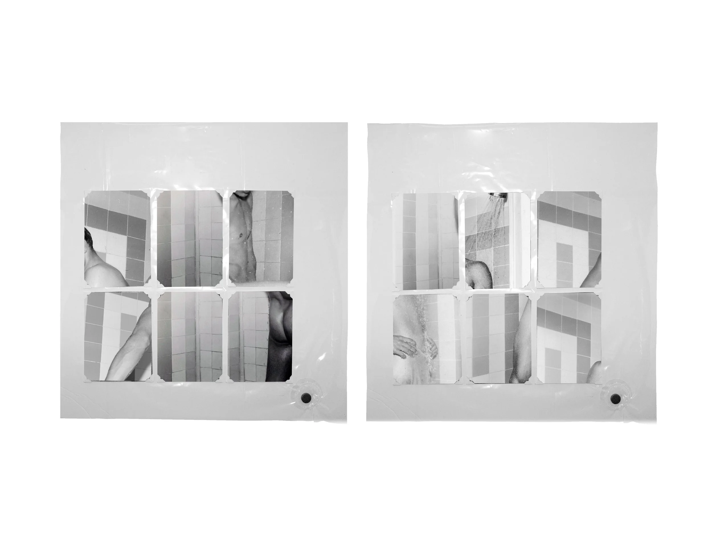 series: Shower Medleys | inkjet prints on cut shower curtain | diptych   30 inches x 15 inches   ©RafaelSantiago2023