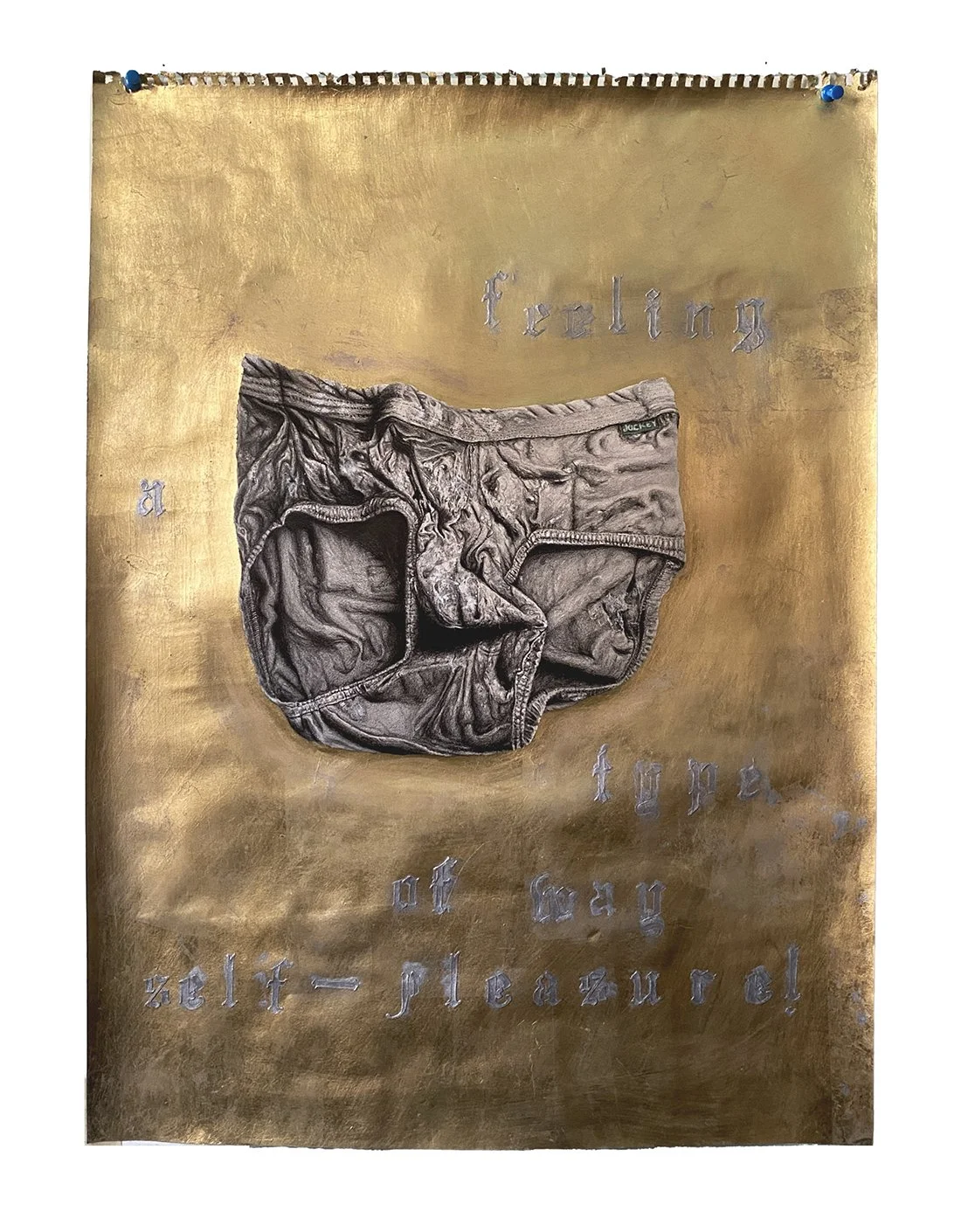 Series: queer perversions | feeling a type of way (self-pleasure) | 18 x 24 inches | colored pencil, oil, gilding  ©RS2025